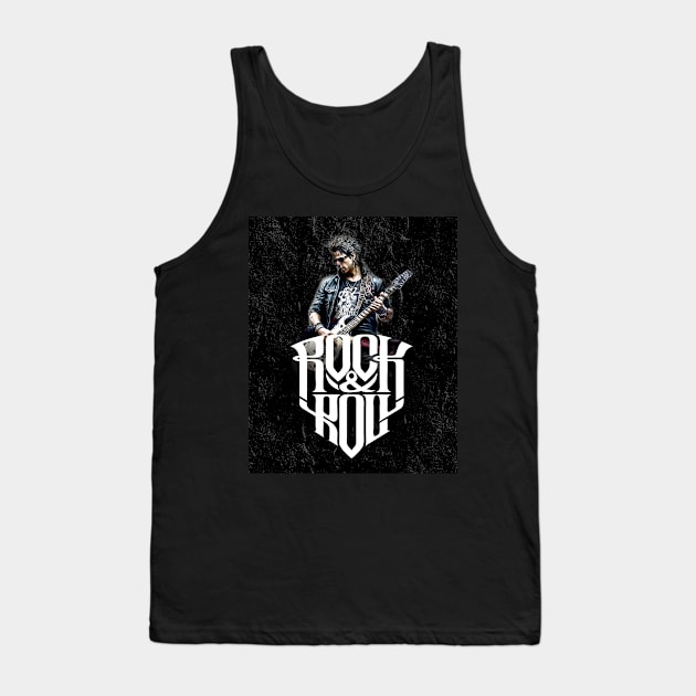 Rock and Roll: Guitarist No 2 on a Dark Background Tank Top by Puff Sumo